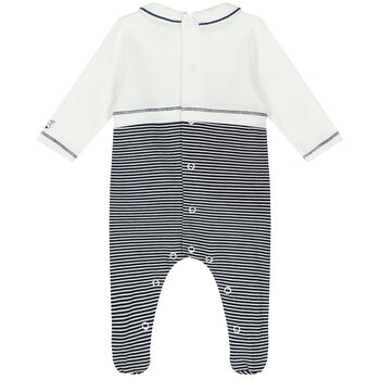 Baby Boys White & Navy Striped Babygrow